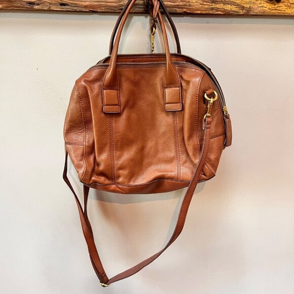 Fossil Brown Leather Crossbody Satchel Handbag‎ With Brass Key Logo - Picture 1 of 10